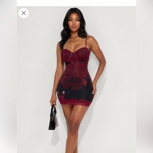 Fashion Nova Burgundy and Black Lace Dress